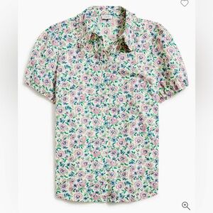 J Crew Floral Printed Puff Sleeve Ruffle Collar Top Shirt M NWT